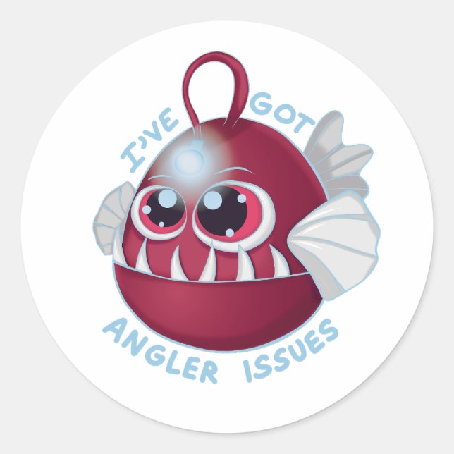 Cute Cartoon Anglerfish with Text Classic Round Sticker (Front)