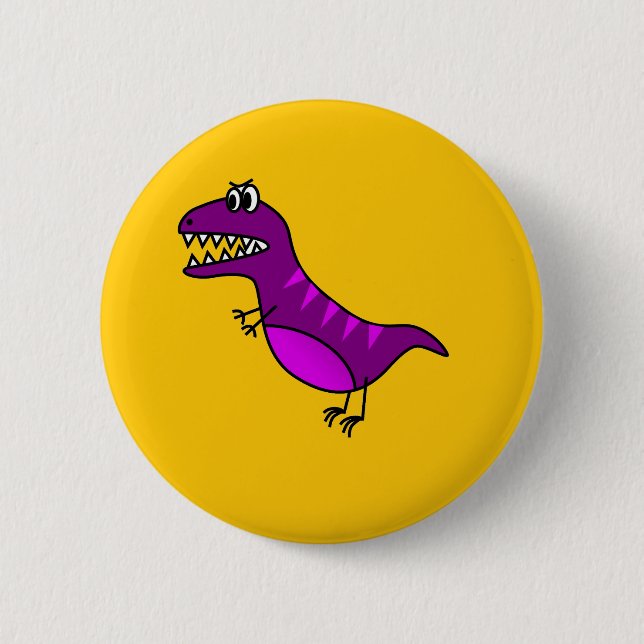 Cute cartoon angry purple dinosaur 2 inch round button (Front)