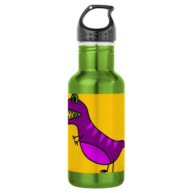 Cute cartoon angry purple dinosaur 532 ml water bottle (Front)