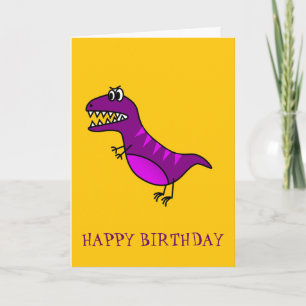 Cute cartoon angry purple dinosaur card