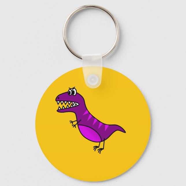 Cute cartoon angry purple dinosaur keychain (Front)
