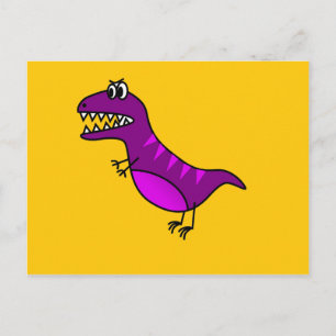 Cute cartoon angry purple dinosaur postcard