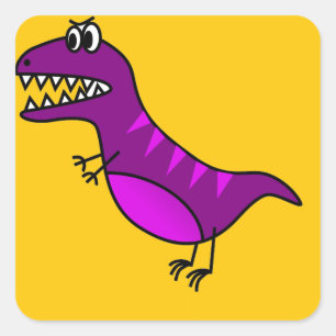 Cute cartoon angry purple dinosaur square sticker