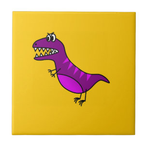 Cute cartoon angry purple dinosaur tile