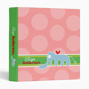 Cute Cartoon Animal Blue Elephant Fun Dots Kids Binder