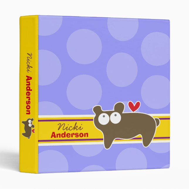 Cute Cartoon Animal Brown Bear Fun Dots Kids Binder (Front/Spine)