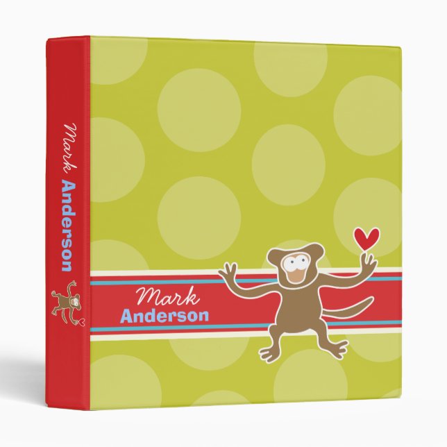 Cute Cartoon Animal Brown Monkey Fun Dots Kids Binder (Front/Spine)