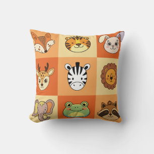 Cute Cartoon Animal Faces ZOO Themed Nursery Room Throw Pillow