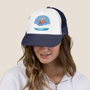 Cute Cartoon Animal Pilot Airplane Navy Trucker Hat