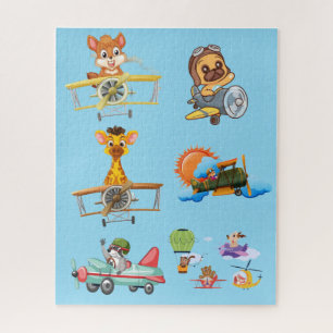 Cute Cartoon Animal Pilots Airplane Kids Jigsaw Puzzle