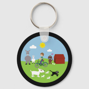 Cute Cartoon Animals & Boy Riding Bike Keychain