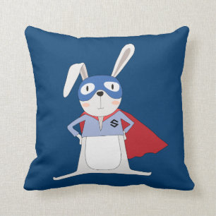 Cute Cartoon Animals Bunny Rabbit Super Hero Throw Pillow