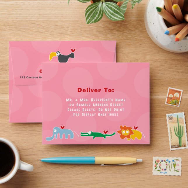 Cute Cartoon Animals Family Children Kids Fun Envelopes (Desk)