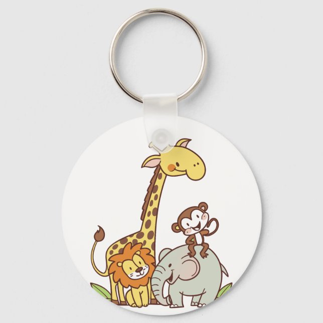 Cute Cartoon Animals – Giraffe, Lion & Monkey Keychain (Front)