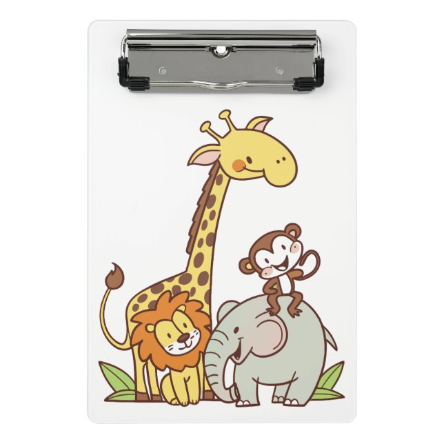 Cute Cartoon Animals – Giraffe, Lion & Monkey Mini Clipboard (Front)