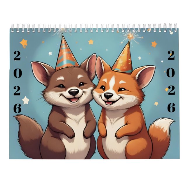 Cute cartoon animals new year 2026 Calendar (Back)