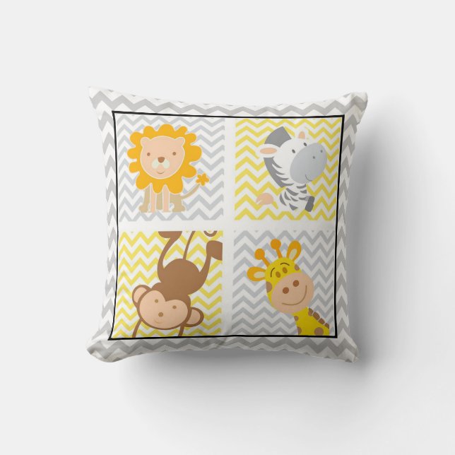 Cute Cartoon Animals Throw Pillow (Front)