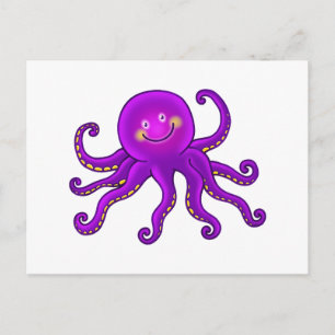 Cute Cartoon Aquatic Purple Octopus Ocean Animal Postcard