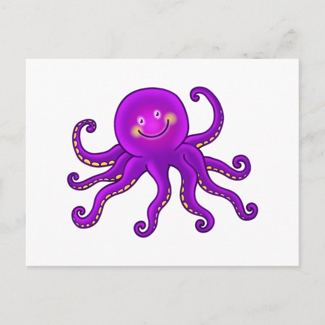Cute Cartoon Aquatic Purple Octopus Ocean Animal Postcard (Front)