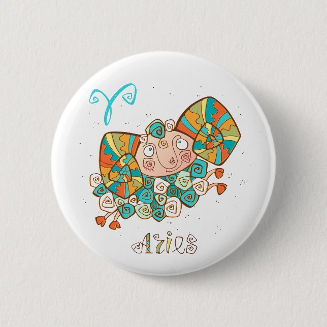 Cute Cartoon Aries 2 Inch Round Button (Front)