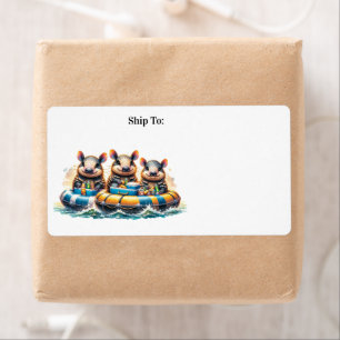 Cute Cartoon Armadillos Having Fun Tubing On River