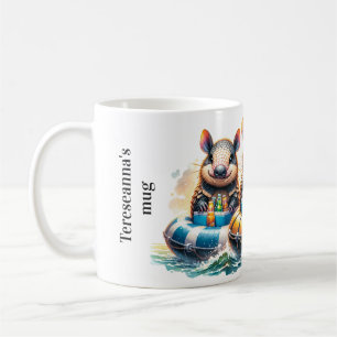 Cute Cartoon Armadillos Having Fun Tubing On River Coffee Mug