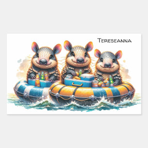 Cute Cartoon Armadillos Having Fun Tubing On River Sticker