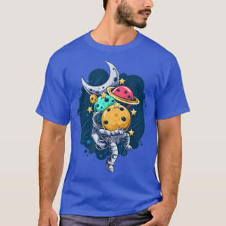 Cute Cartoon Astronaut Carry Many Planets Outer Sp T-Shirt