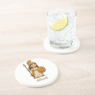 Cute Cartoon Athena Greek Goddess Coaster   Myth