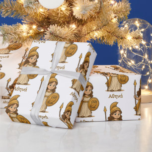 Cute Cartoon Athena – Greek Goddess Custom Wrapping Paper
