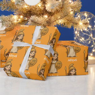 Cute Cartoon Athena – Greek Goddess Custom Wrapping Paper