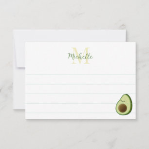 Cute Cartoon Avocado Custom Monogram Lined Card