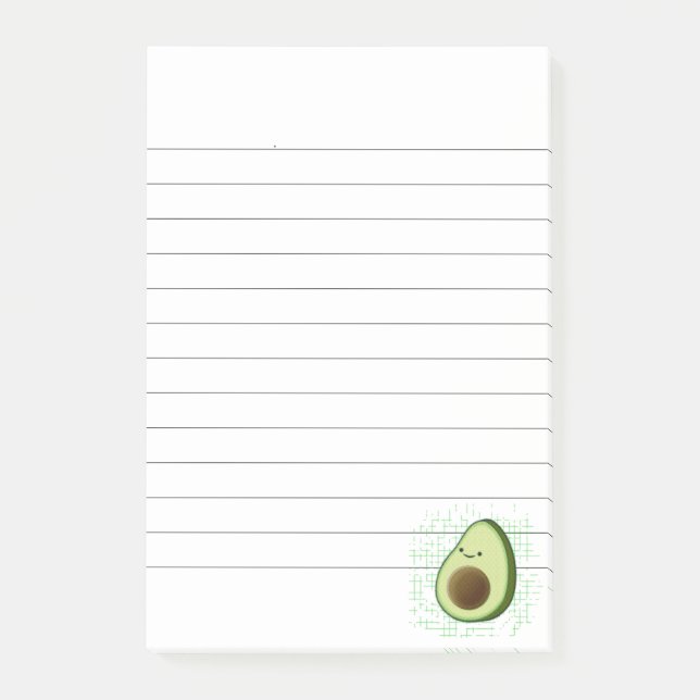 Cute Cartoon Avocado Distressed Background Lined Post-it Notes (Front)