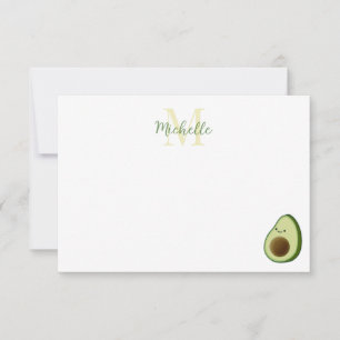 Cute Cartoon Avocado Editable Monogram Card