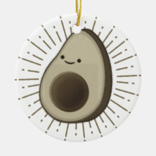 Cute Cartoon Avocado In Vintage Style  Ceramic Ornament