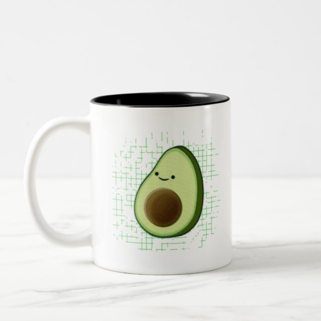 Cute Cartoon Avocado On Distressed Background Two-Tone Coffee Mug (Left)
