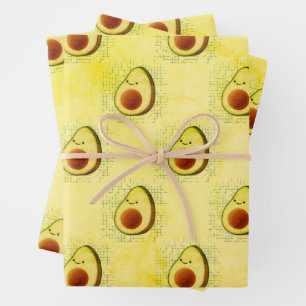 Cute Cartoon Avocado On Distressed Background Wrapping Paper Sheet