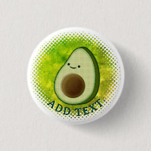 Cute Cartoon Avocado Watercolor Background 1 Inch Round Button
