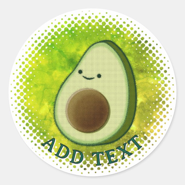 Cute Cartoon Avocado Watercolor Background Classic Round Sticker (Front)