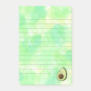 Cute Cartoon Avocado Watercolor Background Lined Post-it Notes