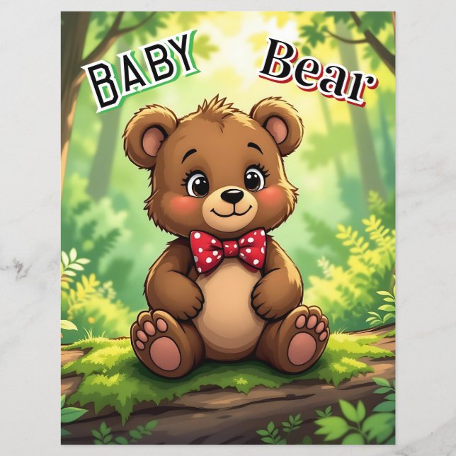 Cute Cartoon Baby Bear in Woods (Front)