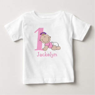 Cute Cartoon Baby Girl 1st Birthday T-Shirt