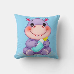 Cute Cartoon Baby Hippopotamus Throw Pillow