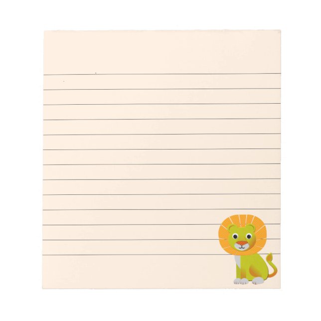 Cute Cartoon Baby Lion Vintage Print Lined Notepad (Front)