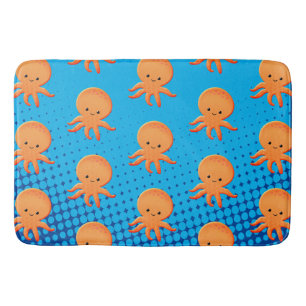 Cute Cartoon Baby Octopus Blue Ocean Bath Mat