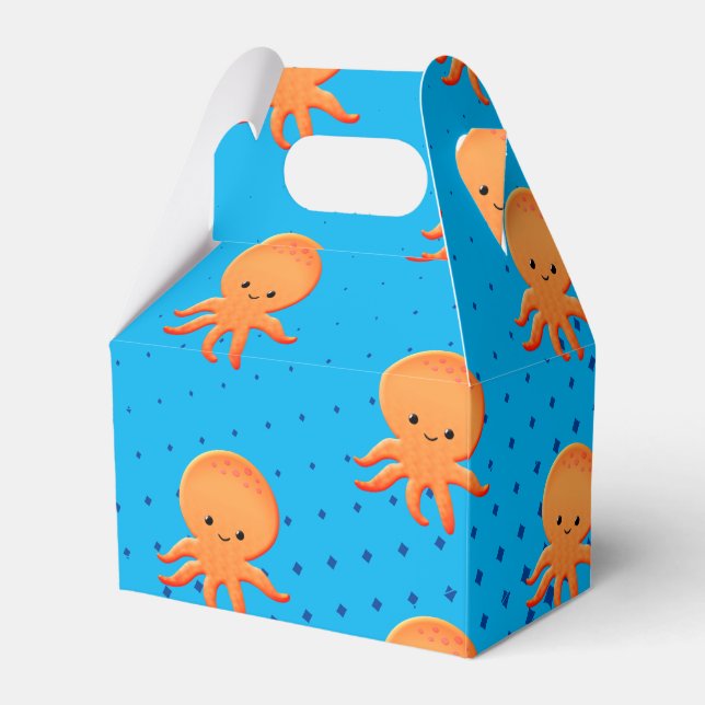 Cute Cartoon Baby Octopus Blue Ocean Favor Box (Front Side)