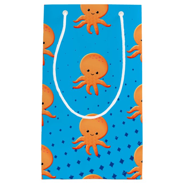 Cute Cartoon Baby Octopus Blue Ocean Small Gift Bag (Front)