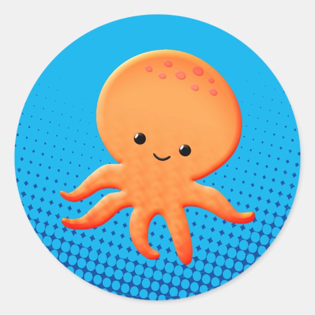 Cute Cartoon Baby Octopus Classic Round Sticker (Front)