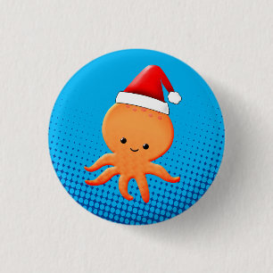 Cute Cartoon Baby Octopus Santas Hat 1 Inch Round Button