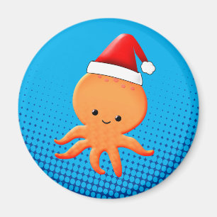 Cute Cartoon Baby Octopus Santas Hat Magnet